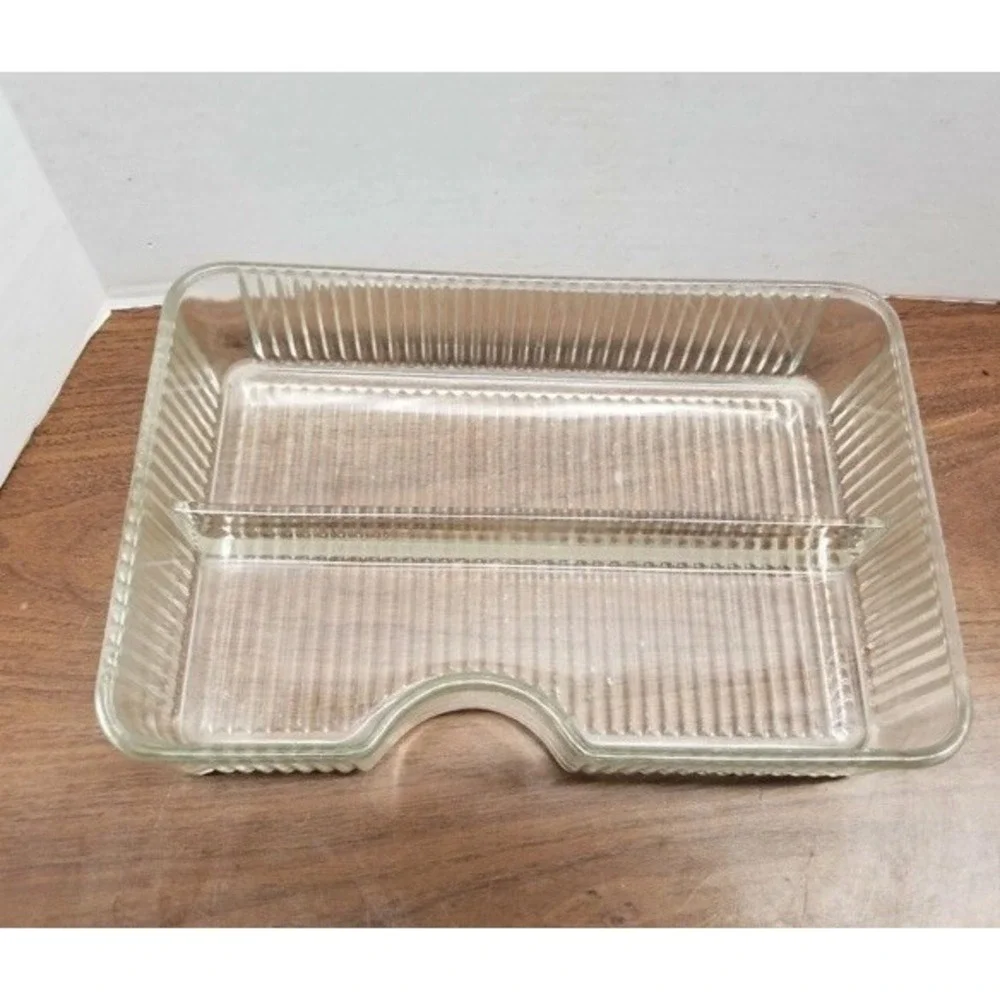 VINTAGE LARGE DIVIDED‎ RIBBED CLEAR GLASS REFRIGERATOR